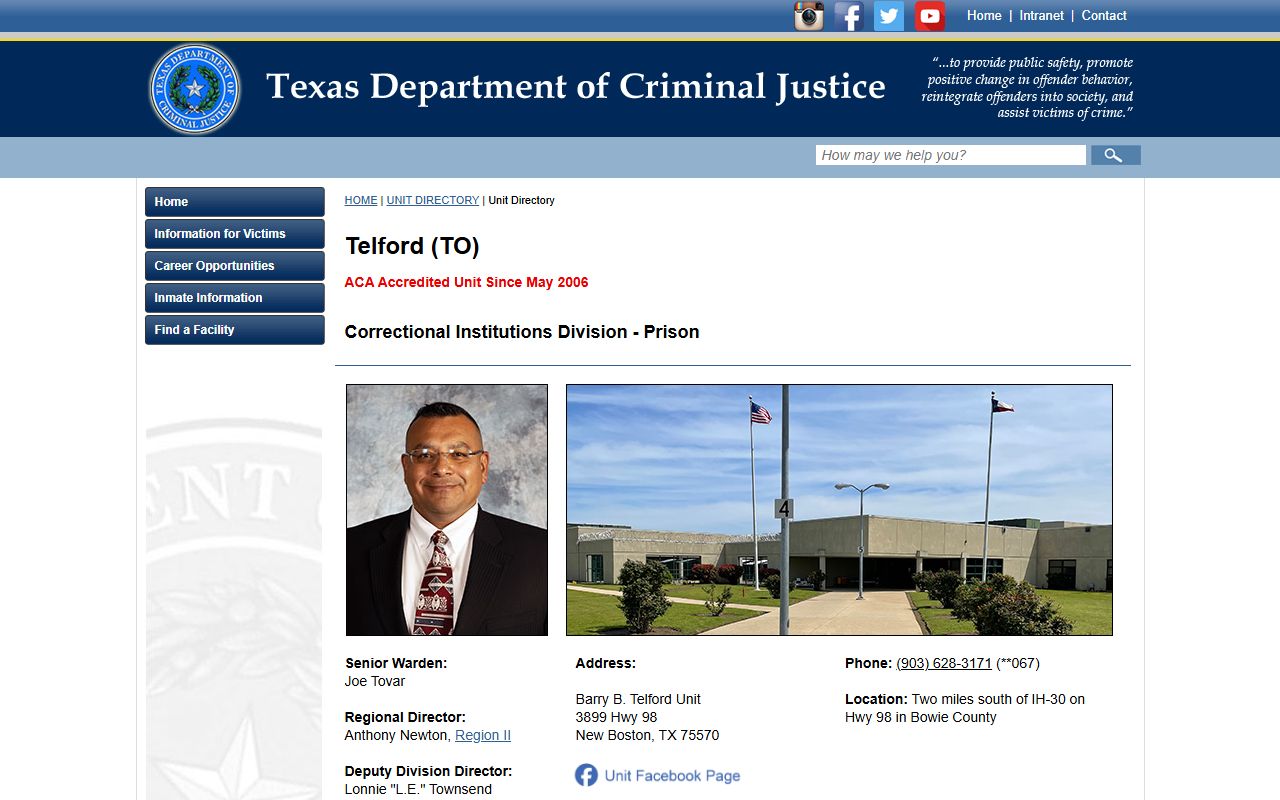 TDCJ Barry B. Telford Unit directory page