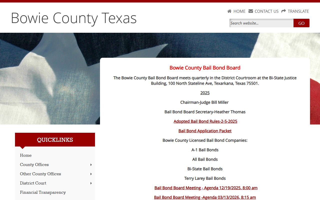 Bowie County court records after arrest bail bond board page