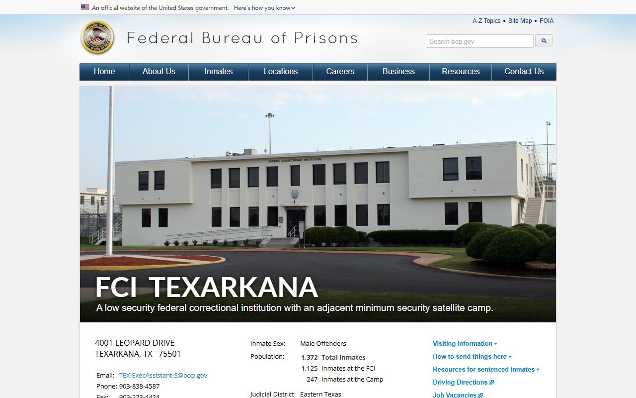 BOP FCI Texarkana facility page