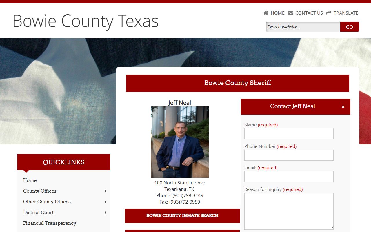 Bowie County inmate records sheriff page with jail roster links